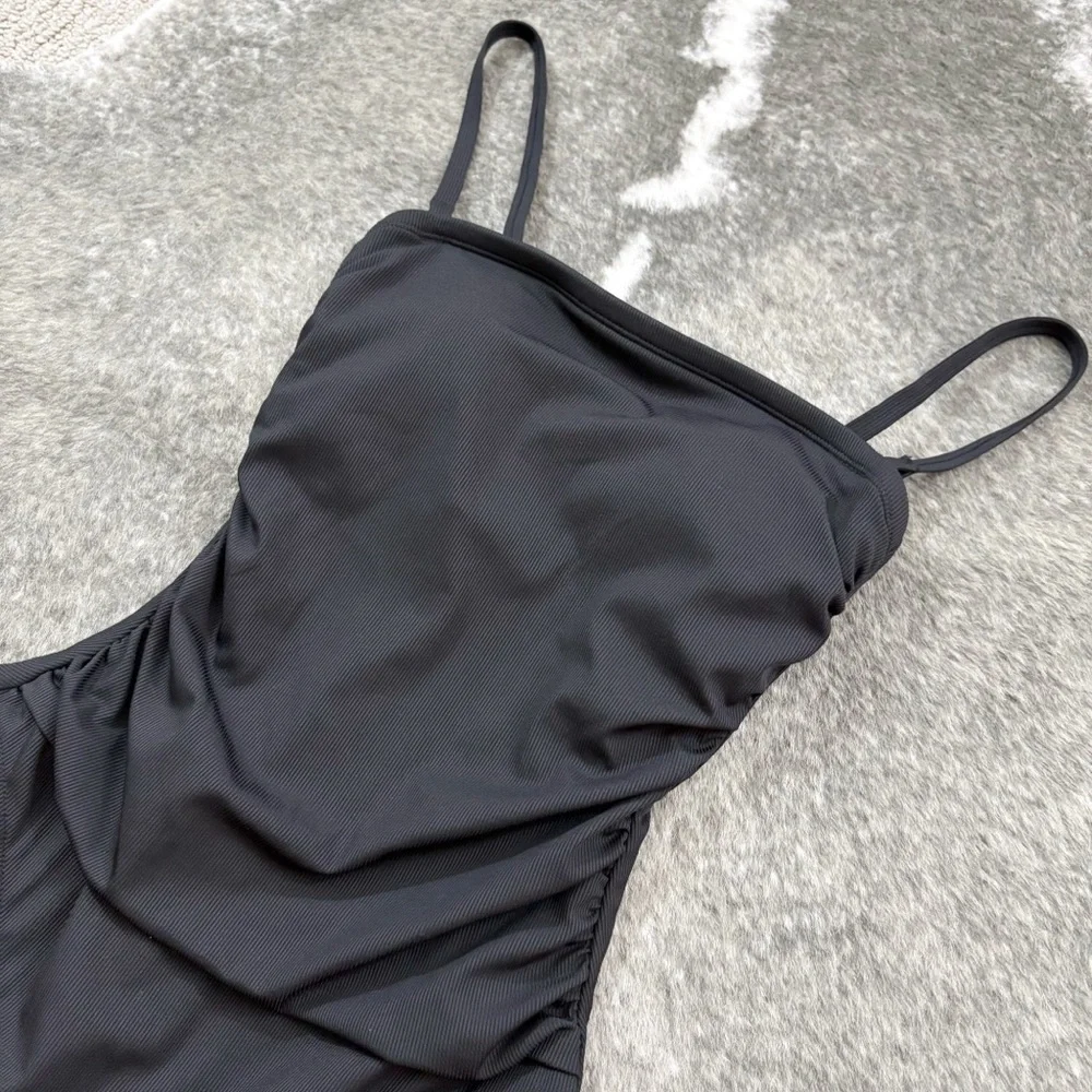 NWT Shade & Shore Black HIgh Leg Cheeky Swimsuit